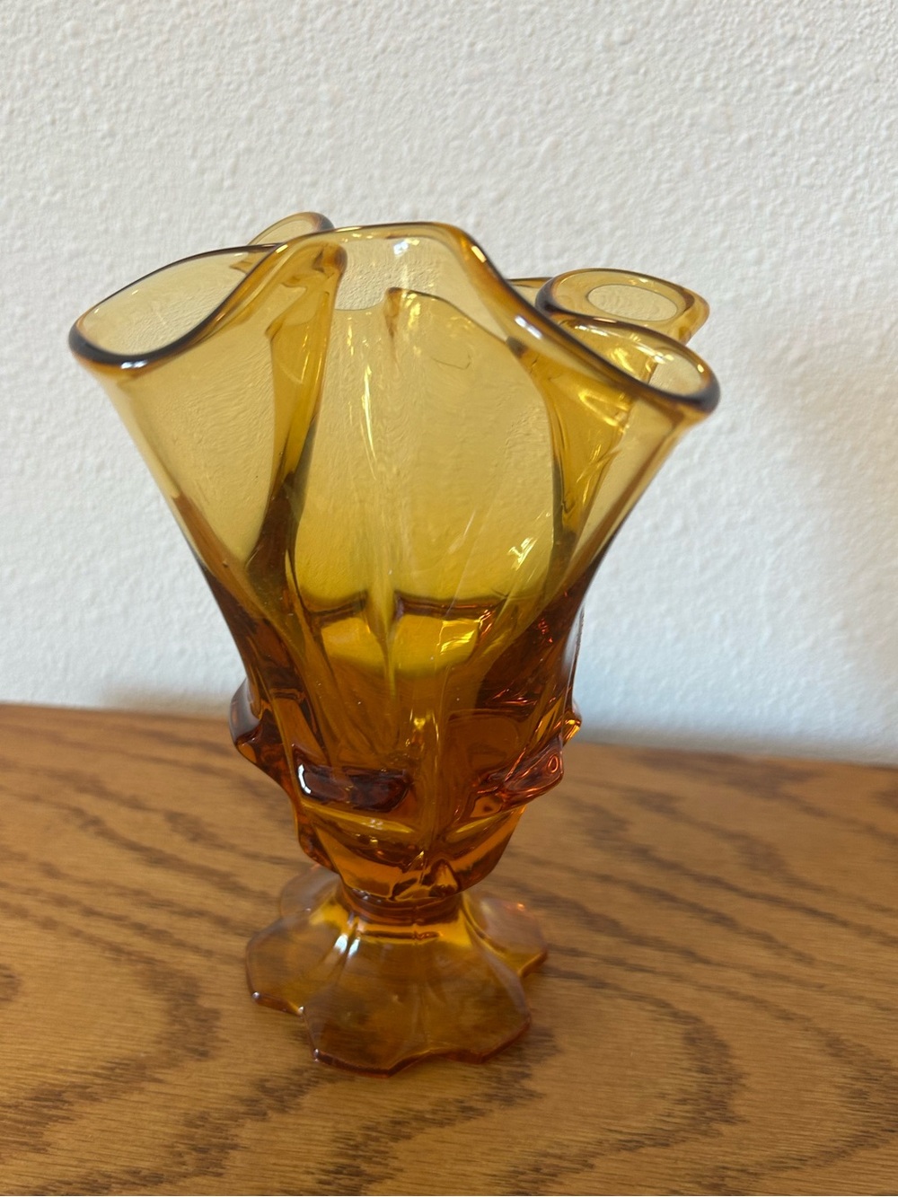 Vintage 1960's Fenton Valencia Amber Yellow Glass Handkerchief Vase Collectible